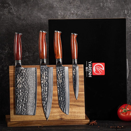 Damascus Chef knife Set with Block 5 Piece-HTT Series yarenh Damascus kitchen knife set