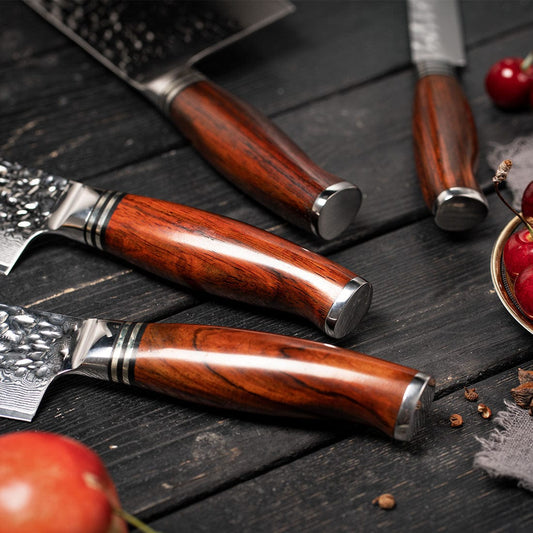 Damascus Chef knife Set with Block 5 Piece-HTT Series yarenh Damascus kitchen knife set