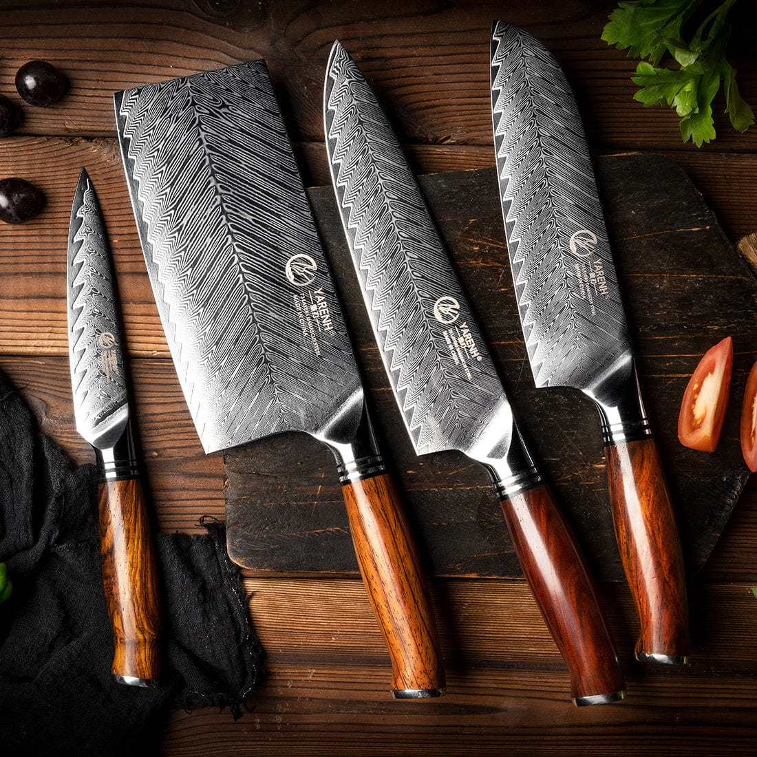 Damascus Kitchen Chef Knife Set 5 Piece - FYW Series yarenh Damascus kitchen knife set
