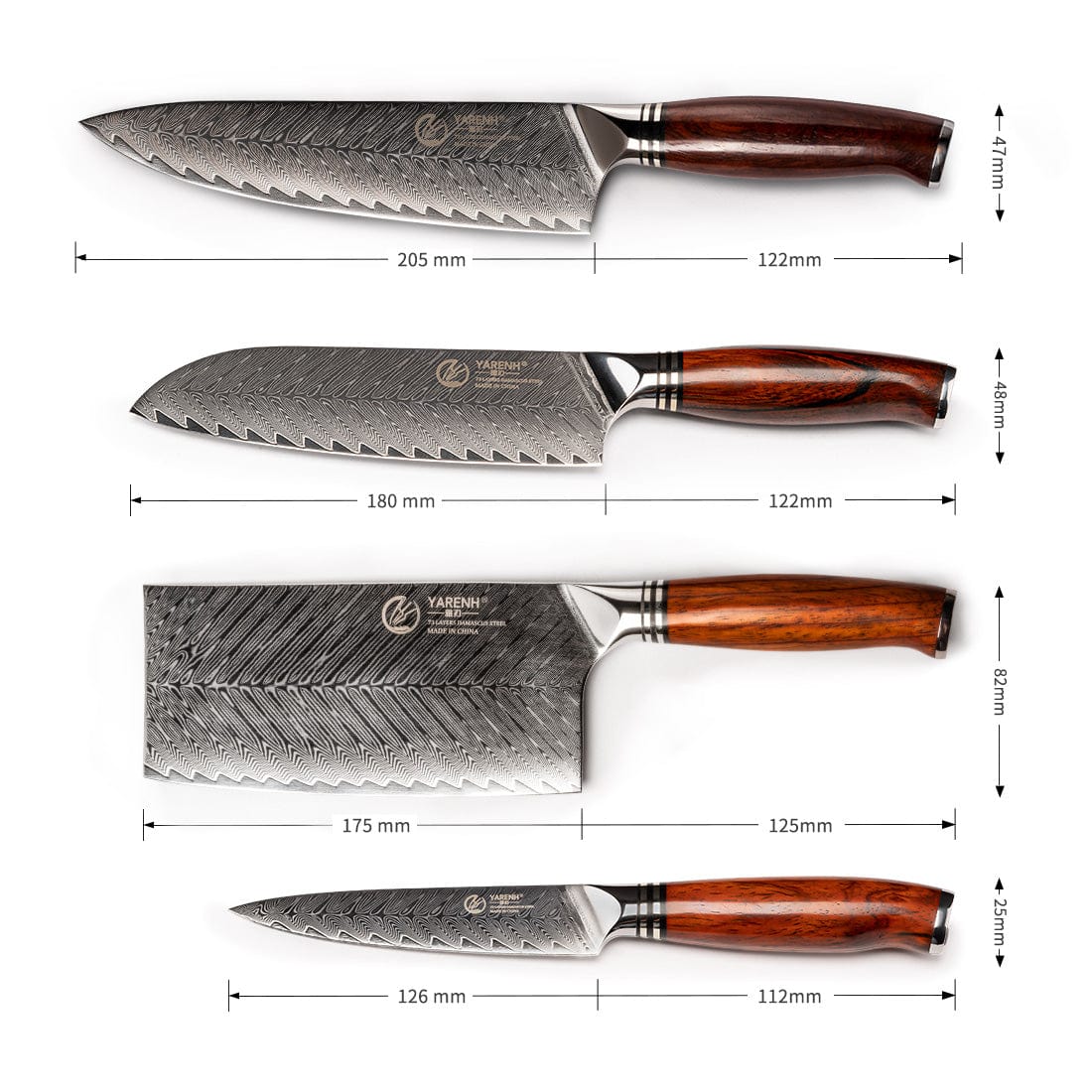 Damascus Kitchen Chef Knife Set 5 Piece - FYW Series yarenh Damascus kitchen knife set