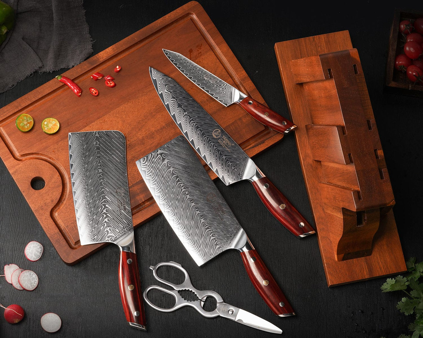 Damascus Steel Chef Knife Set 7 Piece - KTF Series yarenh kitchen knife set