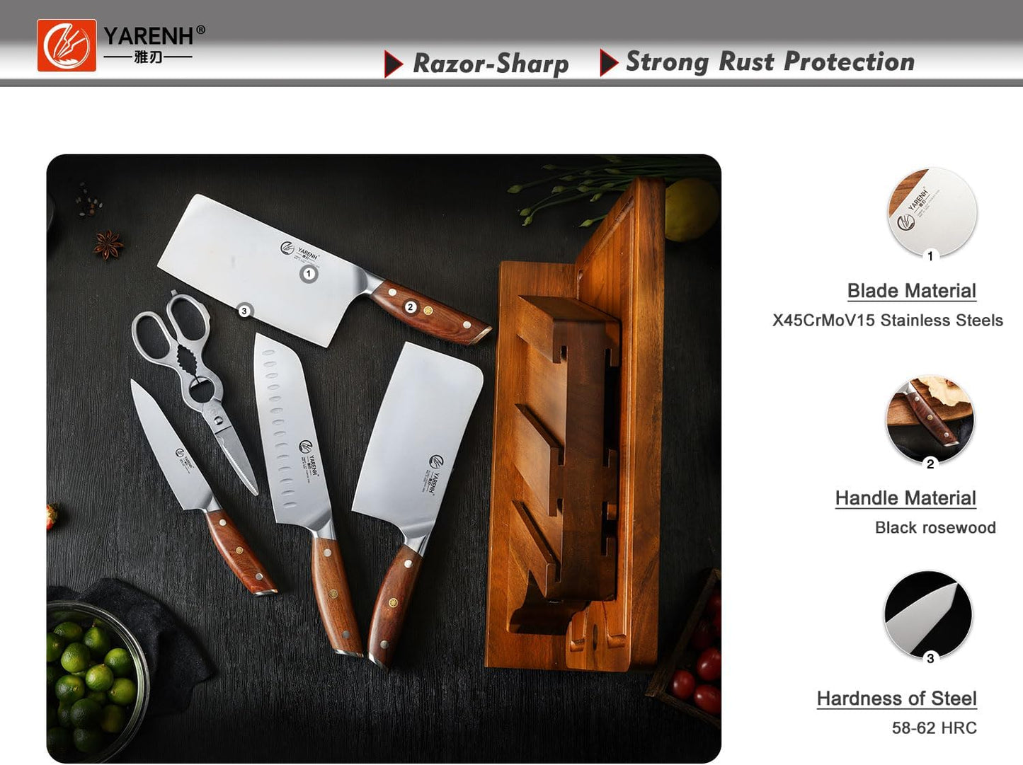 German 1.4116 Steel Kitchen Chef Knife Set 7 Piece - SZD Series yarenh kitchen knife set