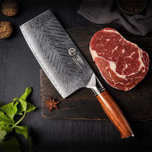 Chinese Chef Cleaver Knife 7 Inch - YARENH HYZ series yarenh Damascus Chinese Cleaver
