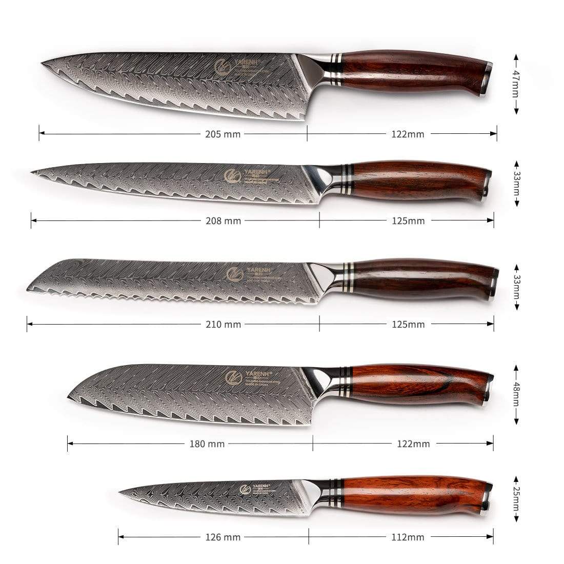 FYW Series - Damascus Kitchen Knife Set 8 Piece yarenh Damascus Steel