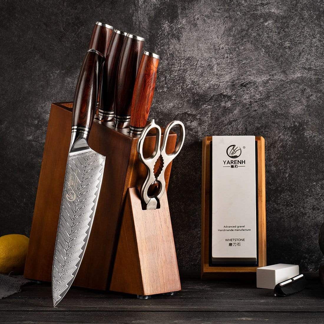 FYW Series - Damascus Kitchen Knife Set 8 Piece yarenh Damascus Steel