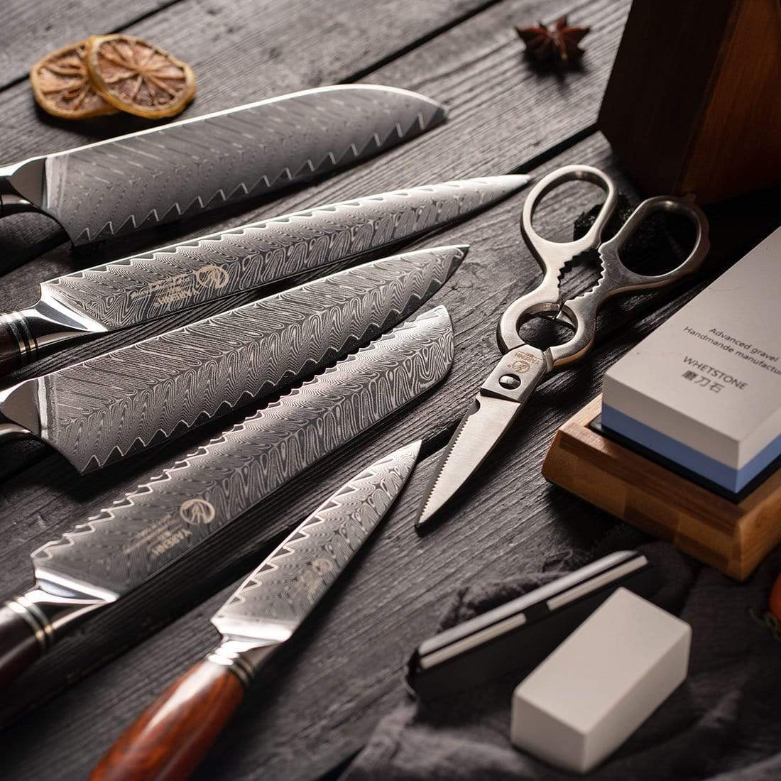 FYW Series - Damascus Kitchen Knife Set 8 Piece yarenh Damascus Steel