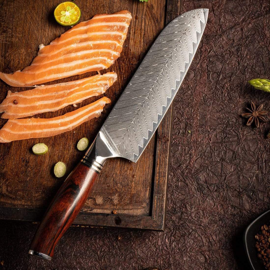 FYW Series - Damascus Santoku Knife 7 inch yarenh Damascus Steel
