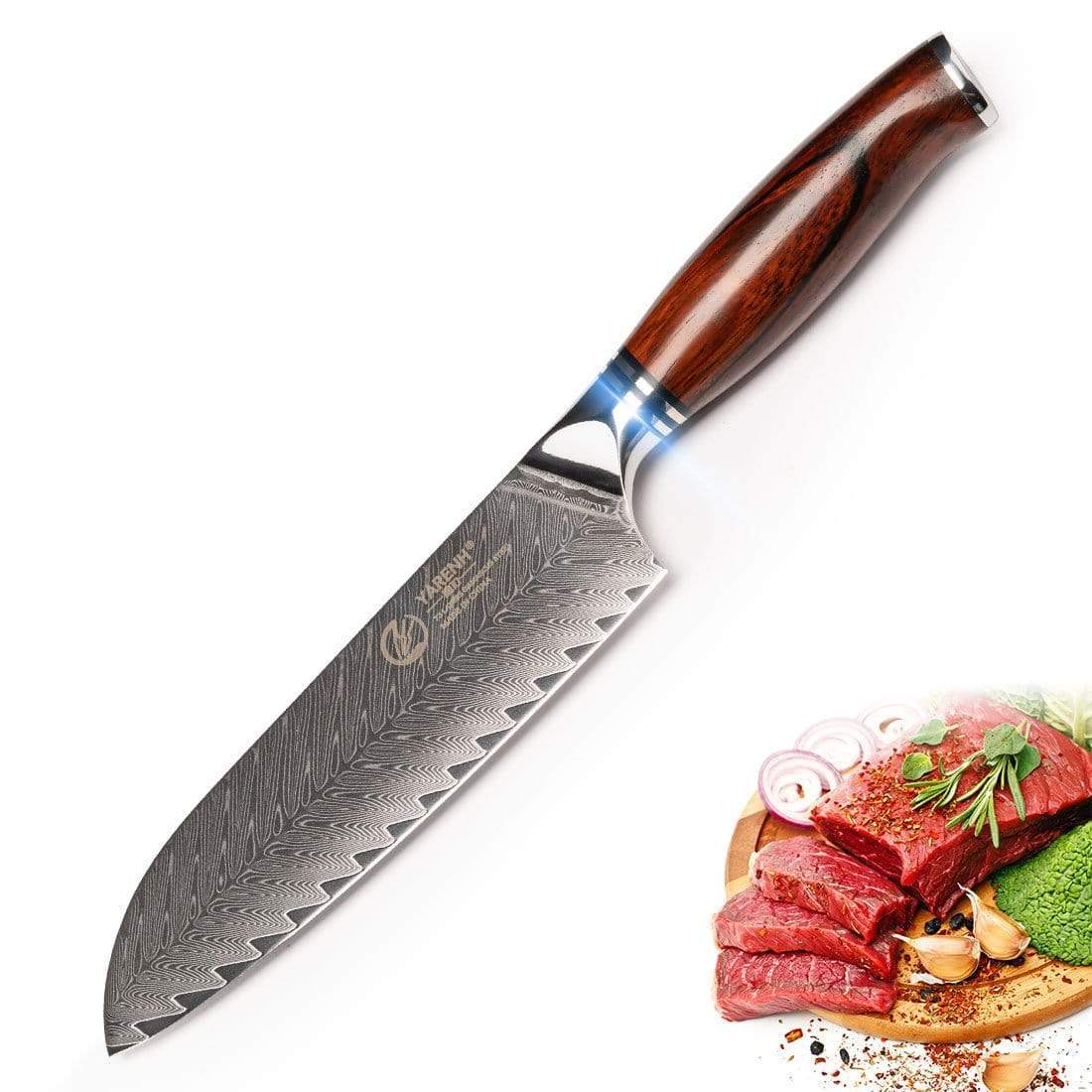 FYW Series - Damascus Santoku Knife 7 inch yarenh Damascus Steel