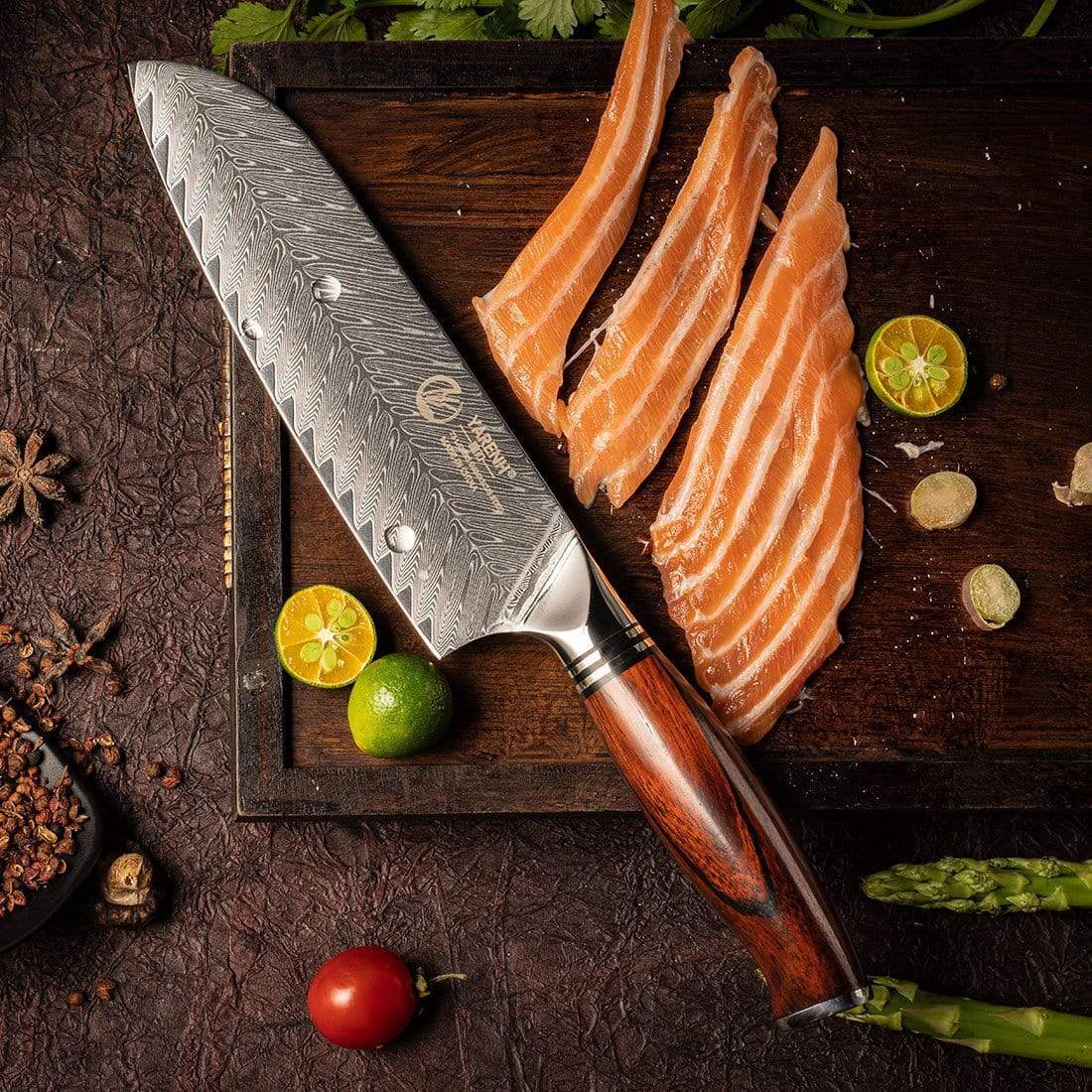 FYW Series - Damascus Santoku Knife 7 inch yarenh Damascus Steel