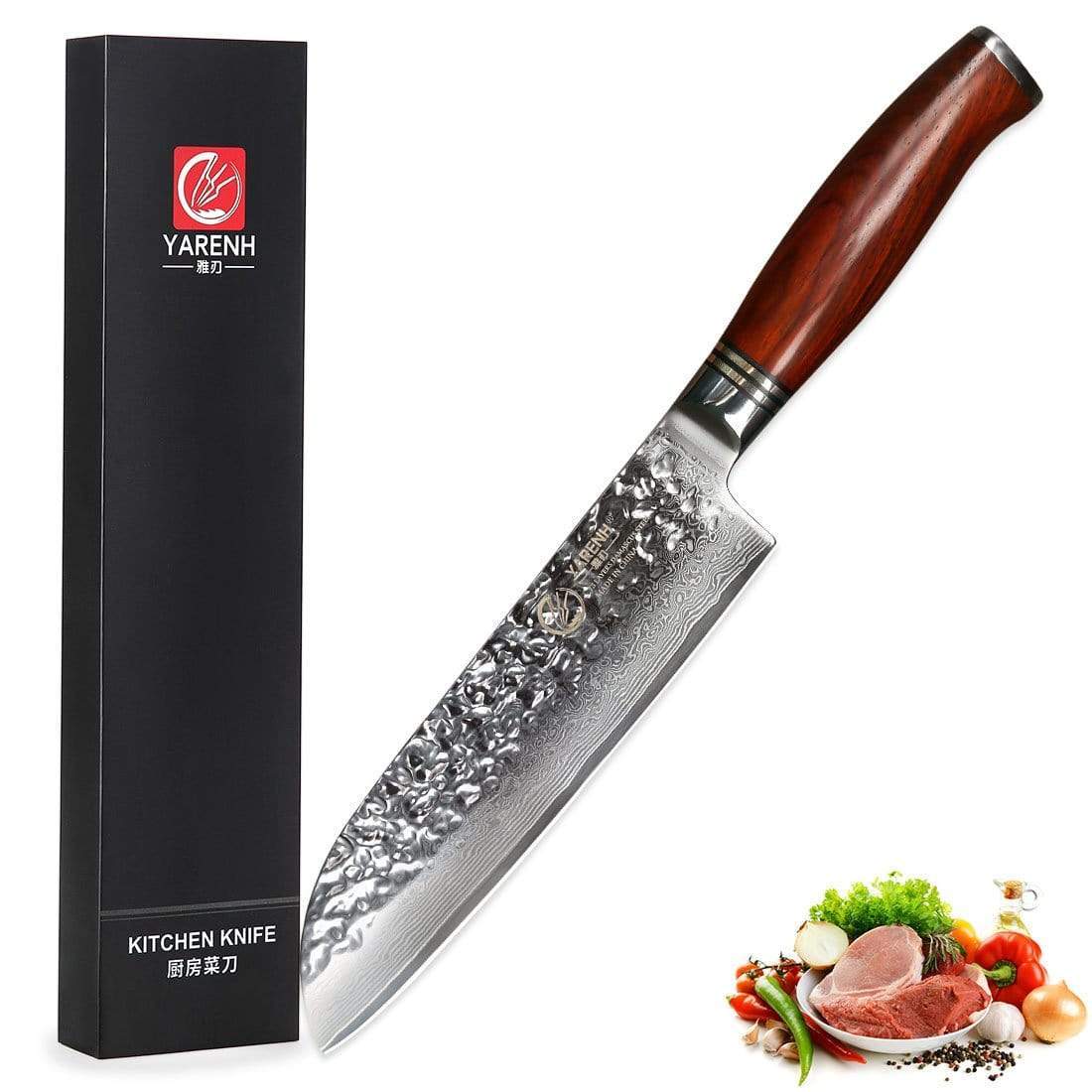 HTT Series - Damascus Santoku Knife 7 inch yarenh Damascus Steel
