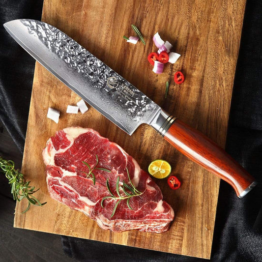 HTT Series - Damascus Santoku Knife 7 inch yarenh Damascus Steel