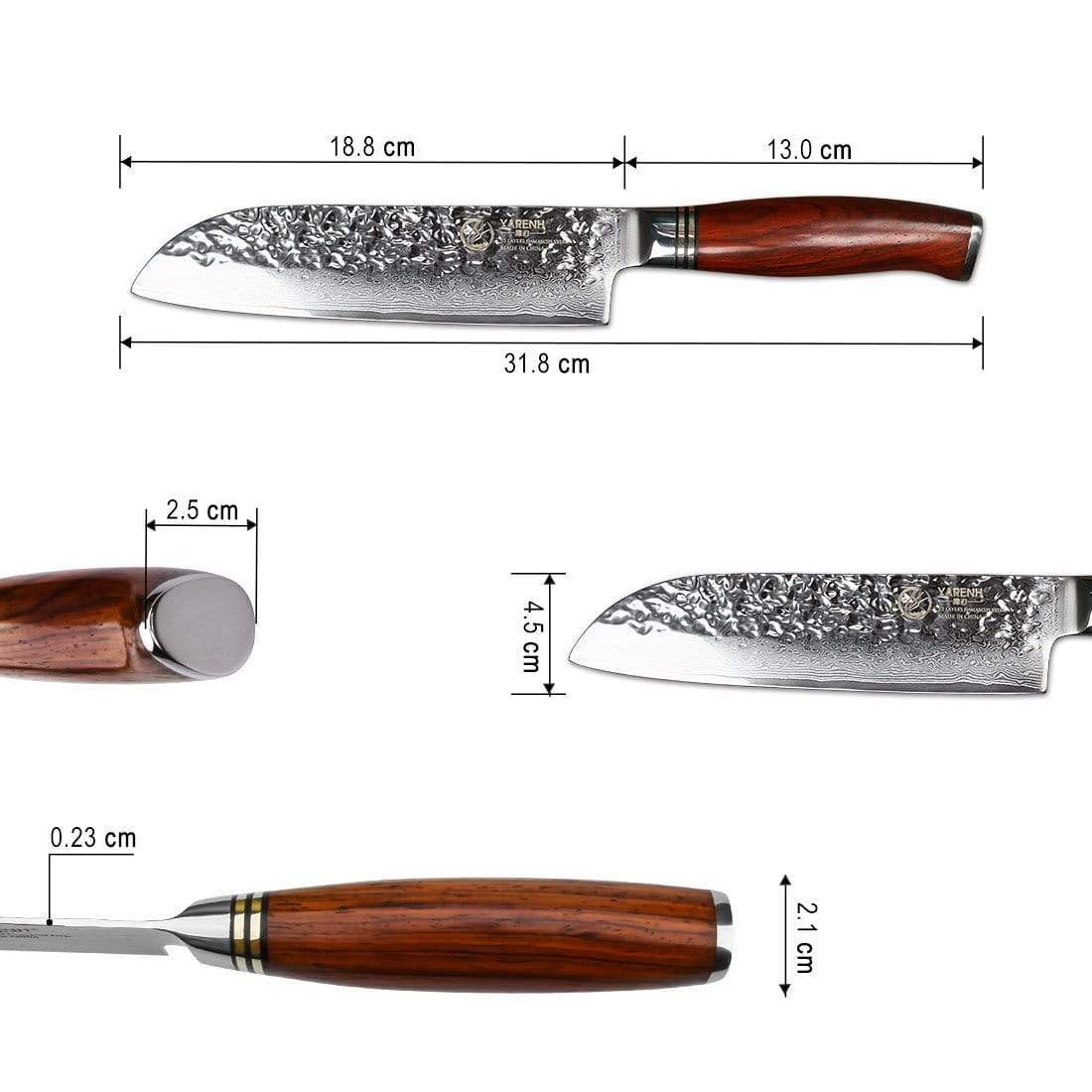 HTT Series - Damascus Santoku Knife 7 inch yarenh Damascus Steel