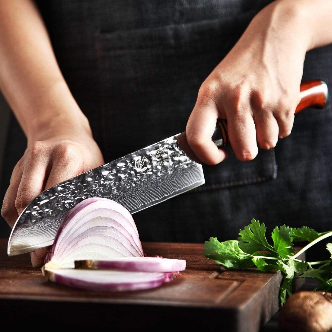 HTT Series - Damascus Santoku Knife 7 inch yarenh Damascus Steel
