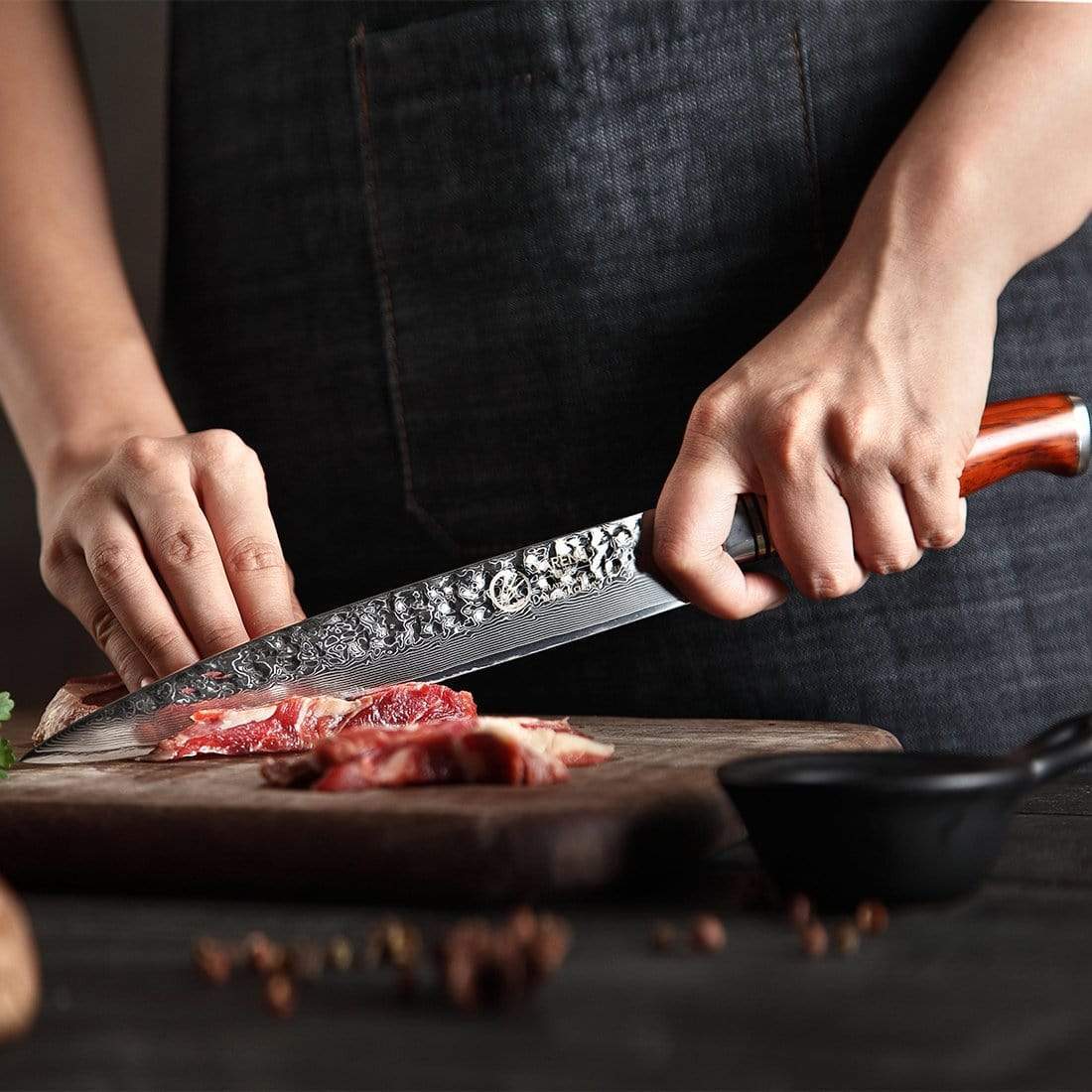 HTT Series - Damascus Sashimi Knives 8 Inch yarenh Damascus Steel