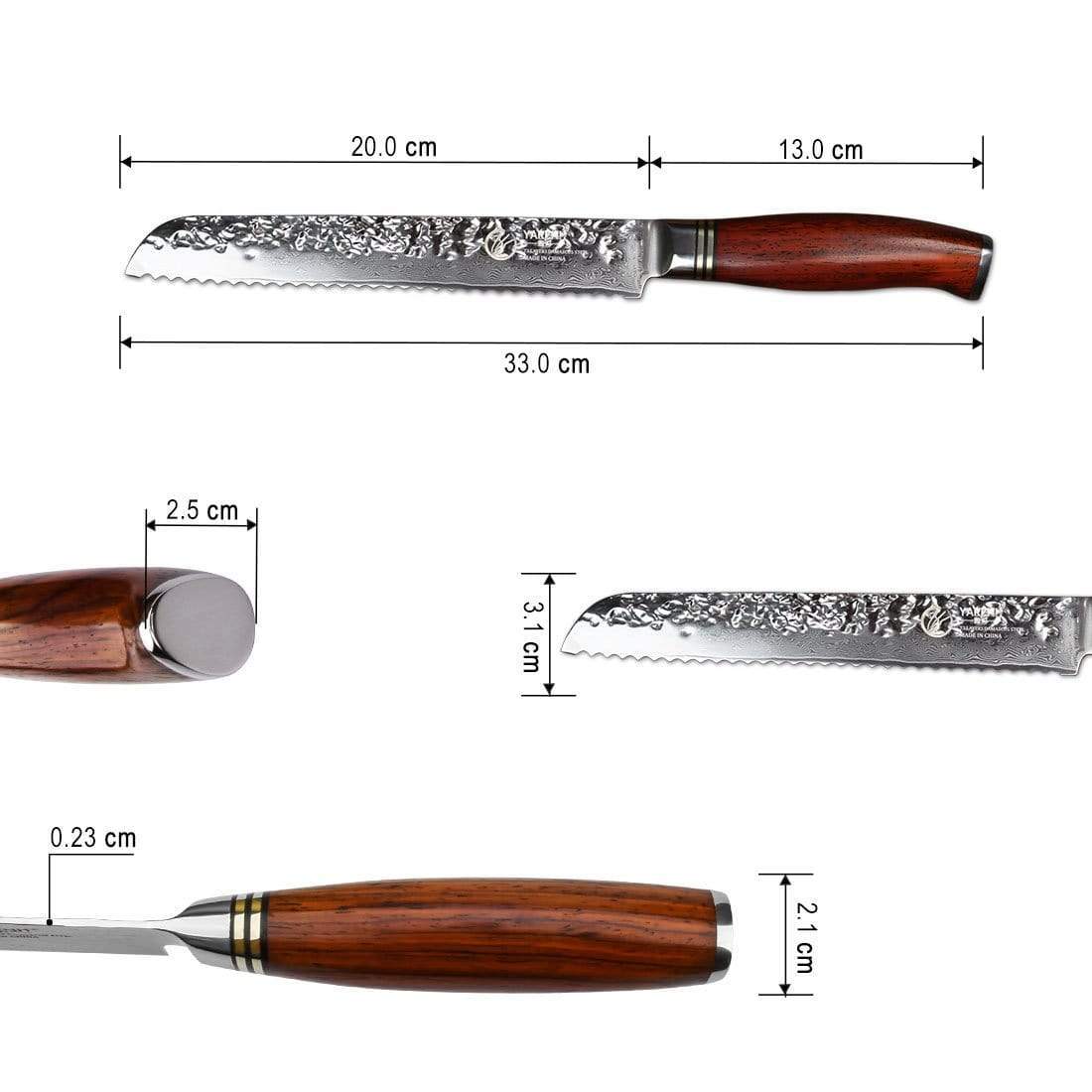 HTT Series - Damascus Serrated Bread Knife 8 inch yarenh Damascus Steel