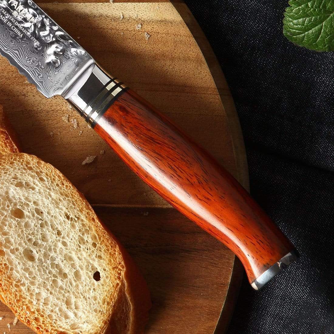 HTT Series - Damascus Serrated Bread Knife 8 inch yarenh Damascus Steel