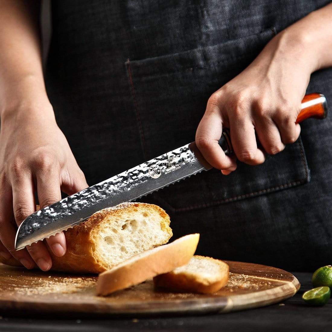 HTT Series - Damascus Serrated Bread Knife 8 inch yarenh Damascus Steel