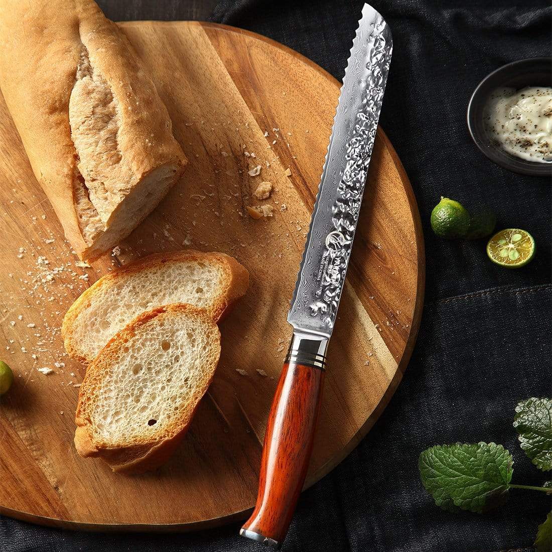 HTT Series - Damascus Serrated Bread Knife 8 inch yarenh Damascus Steel