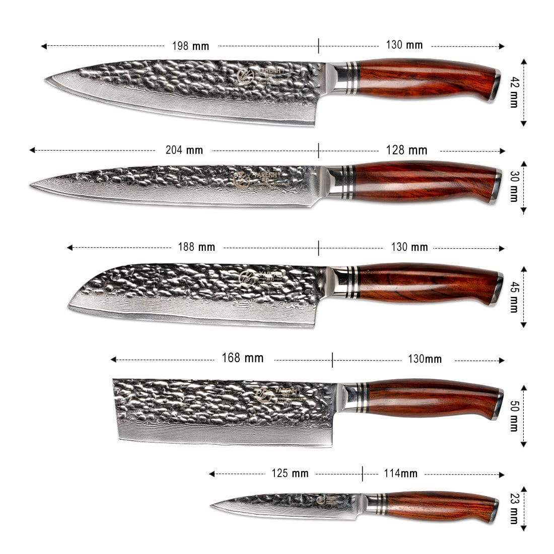 HTT Series - Damascus Vegetable Knives Set 5 Piece yarenh Damascus Steel