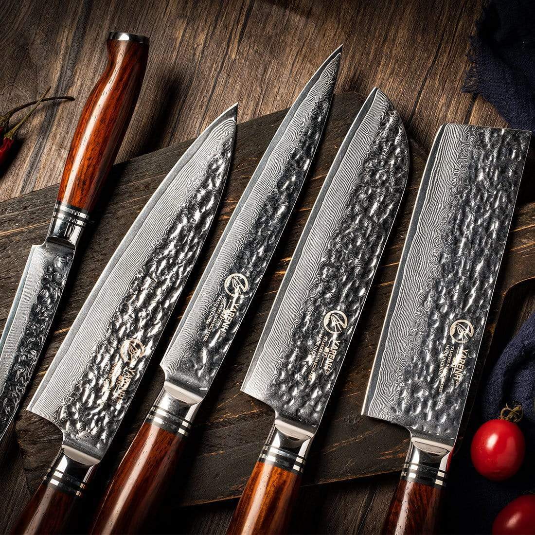 HTT Series - Damascus Vegetable Knives Set 5 Piece yarenh Damascus Steel