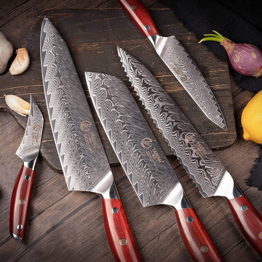 KTF Series - Damascus bread knife set 5-piece set yarenh Damascus Steel