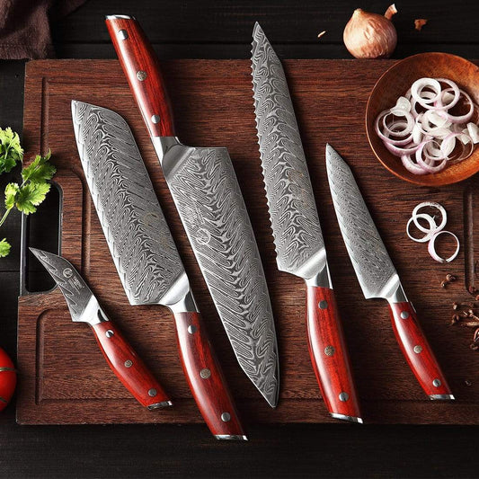 KTF Series - Damascus bread knife set 5-piece set yarenh Damascus Steel