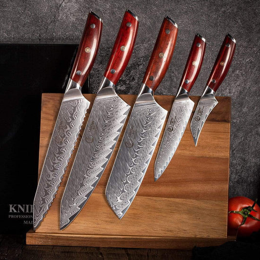 KTF Series - Damascus bread knife set 5-piece set yarenh Damascus Steel