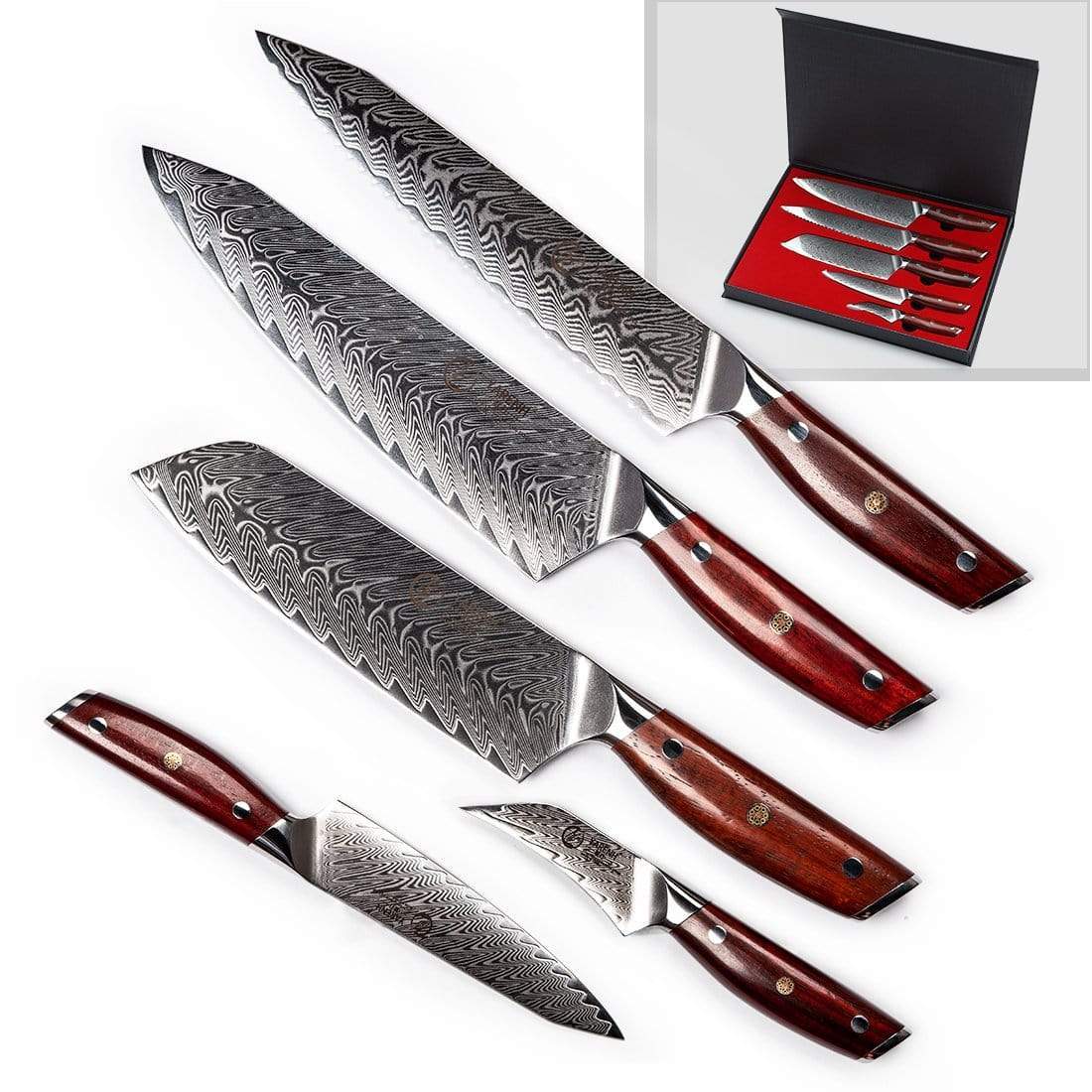 KTF Series - Damascus bread knife set 5-piece set yarenh Damascus Steel