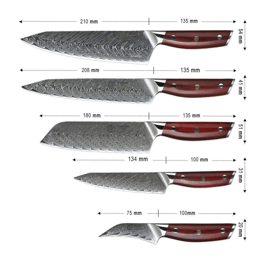 KTF Series - Damascus bread knife set 5-piece set yarenh Damascus Steel