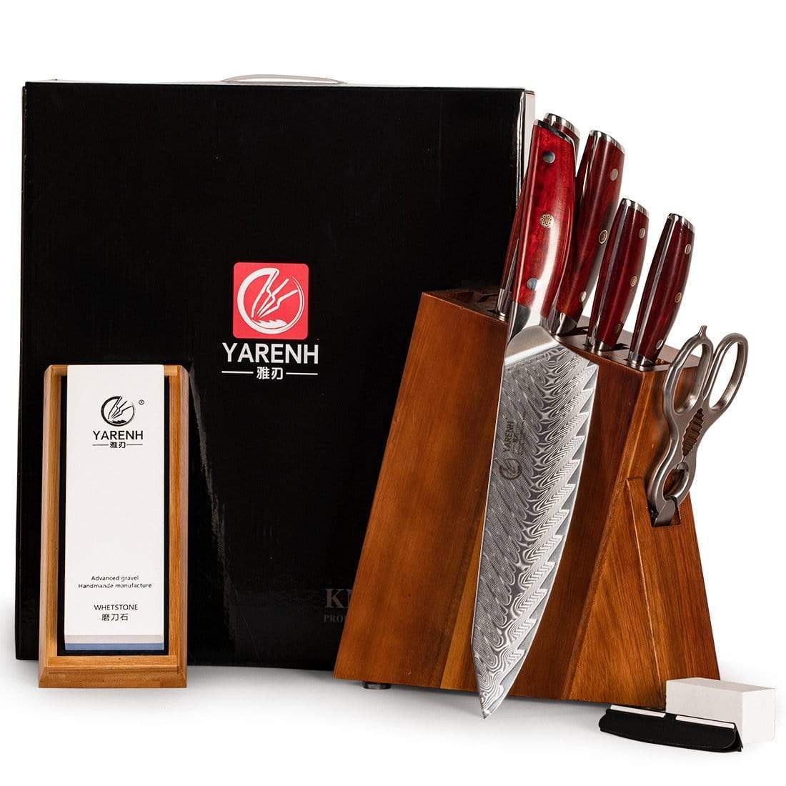 YARENH Professional Chef Knife Set - Kitchen Magnetic Knife Holder -  Japanese Damascus Stainless Steel Knives Sets - Chef's Gift