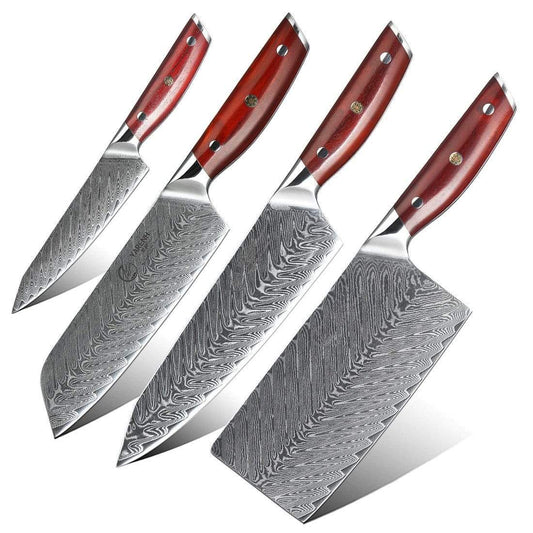 KTF Series - Damascus Chinese Cleaver Knife Set 4 Piece yarenh Damascus Steel