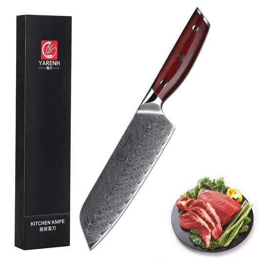 KTF Series - Damascus Santoku Knife 7 inch yarenh Damascus Steel