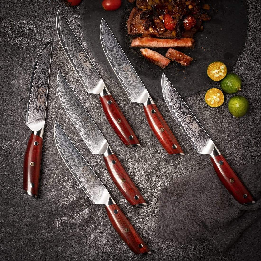 KTF Series - Damascus Steak Knives Set of 6 yarenh Damascus Steel