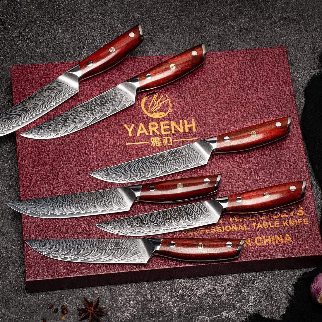 KTF Series - Damascus Steak Knives Set of 6 yarenh Damascus Steel