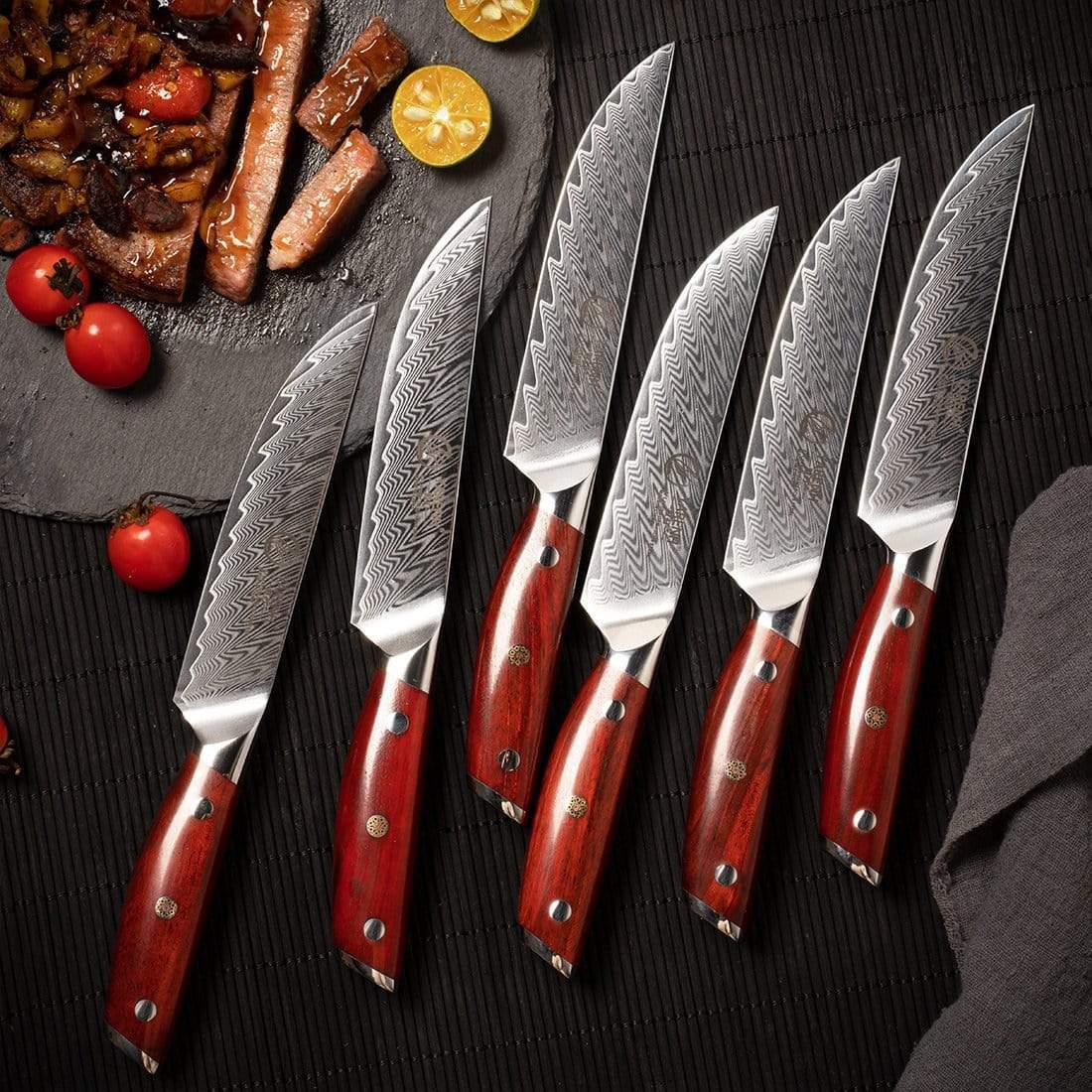 KTF Series - Damascus Steak Knives Set of 6 yarenh Damascus Steel