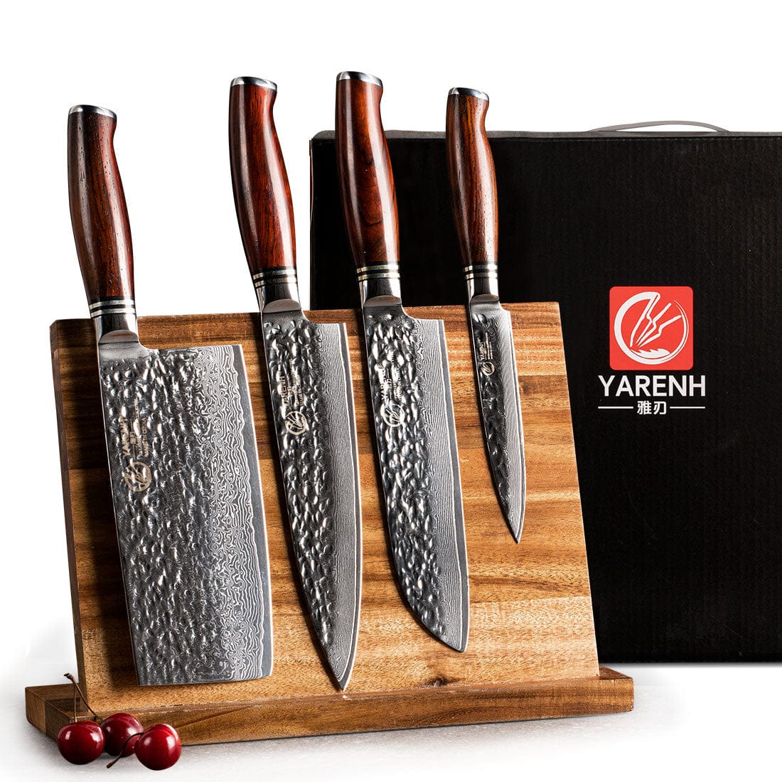Damascus Chef knife Set with Block 5 Piece-HTT Series yarenh Damascus kitchen knife set