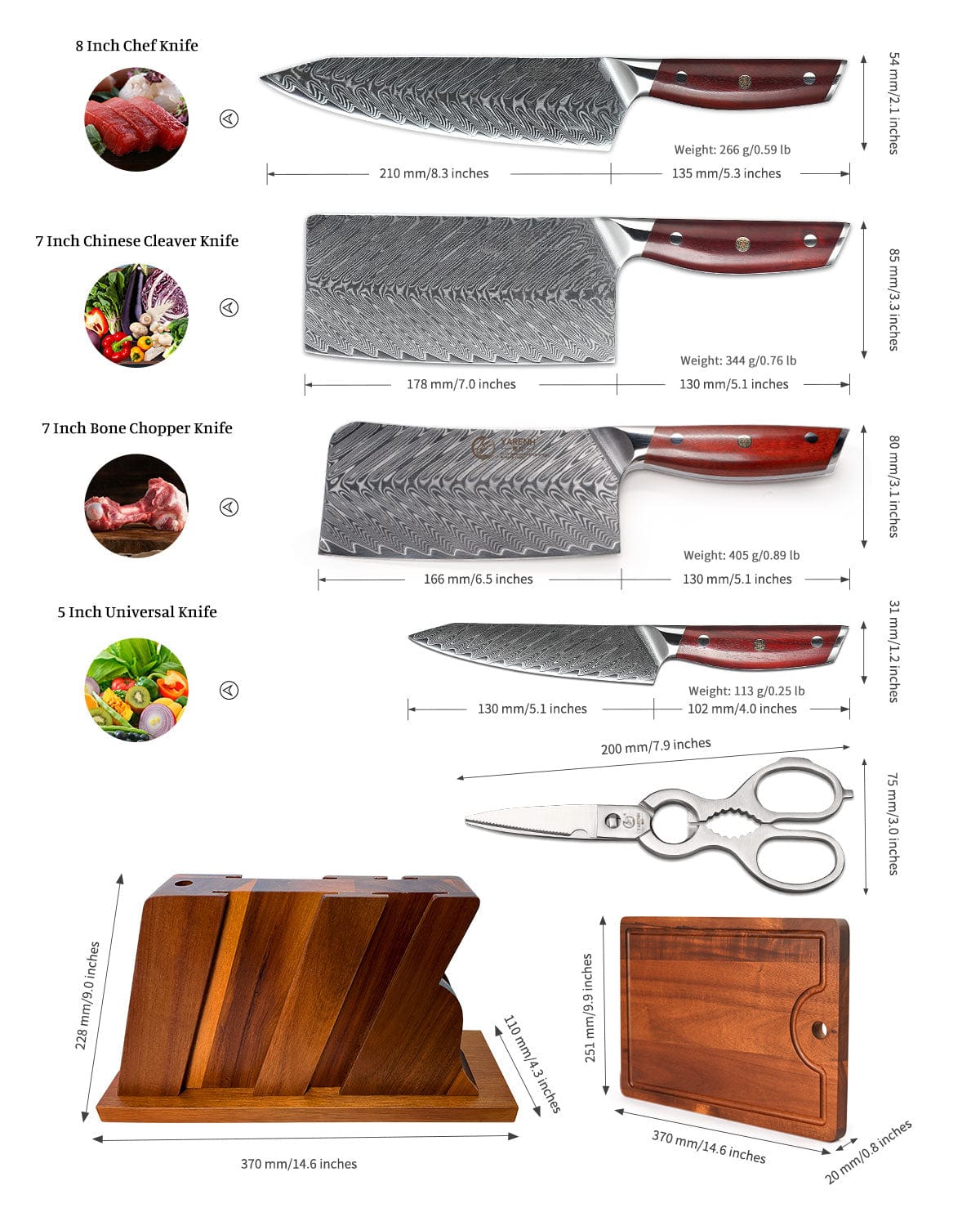 Damascus Steel Chef Knife Set 7 Piece - KTF Series yarenh kitchen knife set