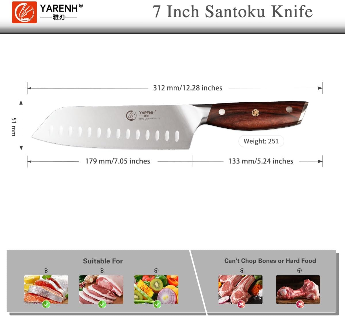 German 1.4116 Steel 7 Inch Santoku Knife - YARENH SZD Series yarenh