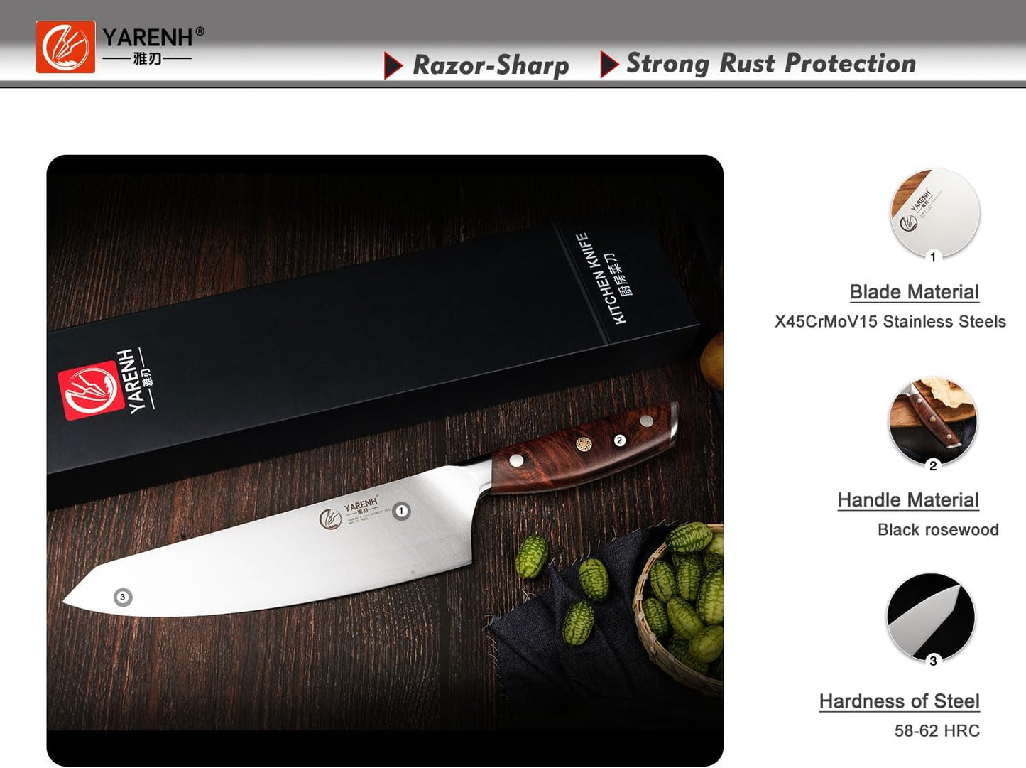 German 1.4116 Steel 8 Inch Chef Knife - YARENH SZD Series yarenh