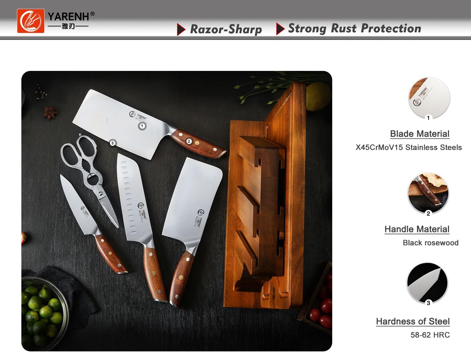 German 1.4116 Steel Kitchen Chef Knife Set 7 Piece - SZD Series yarenh kitchen knife set