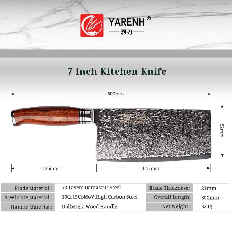 Chinese Chef Cleaver Knife 7 Inch -YARENH HTT Series yarenh Damascus Chinese Cleaver