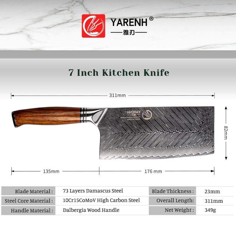 Chinese Chef Cleaver Knife 7 Inch - YARENH HYZ series yarenh Damascus Chinese Cleaver