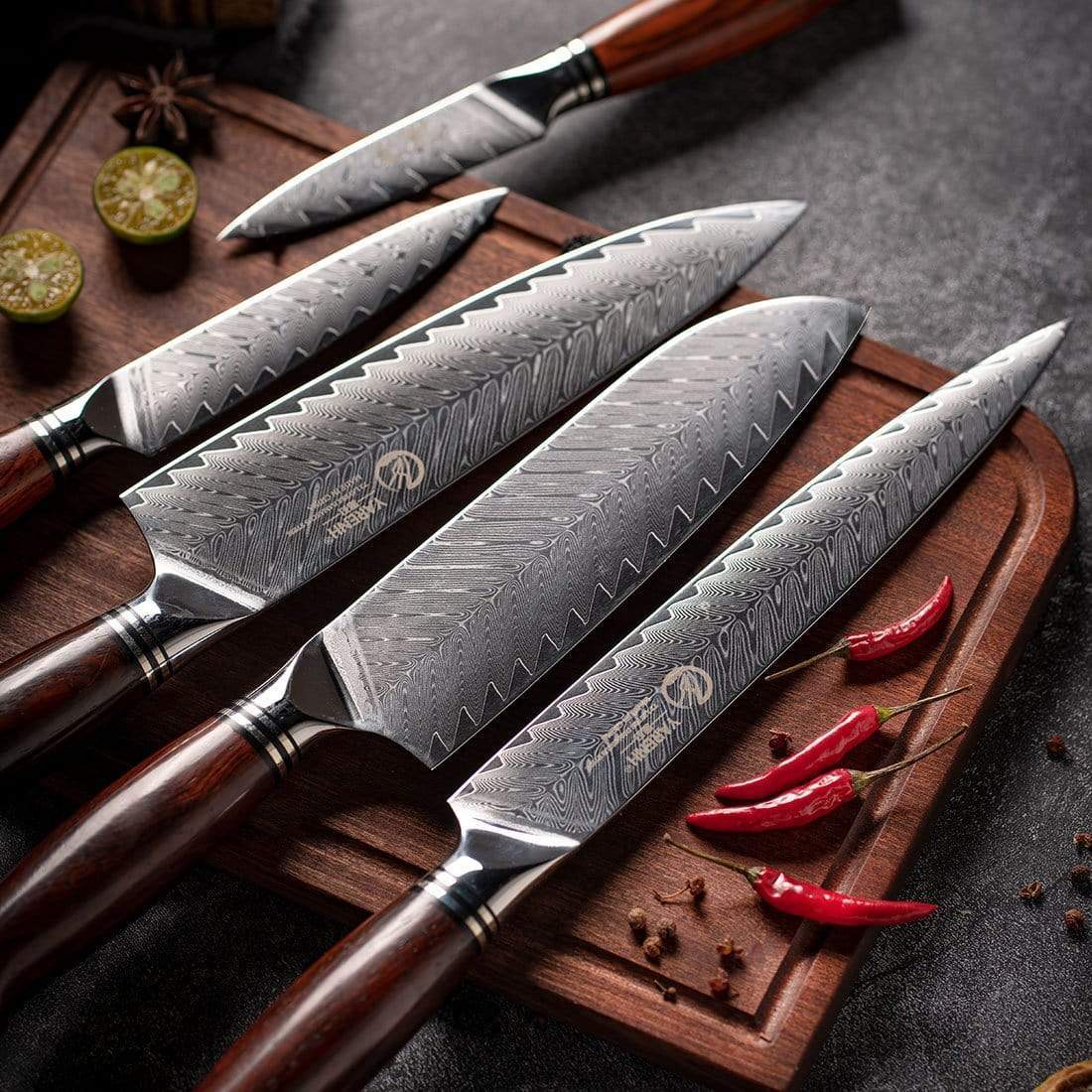 FYW Series - Damascus Chef Knife Set 5 Piece yarenh Damascus Steel