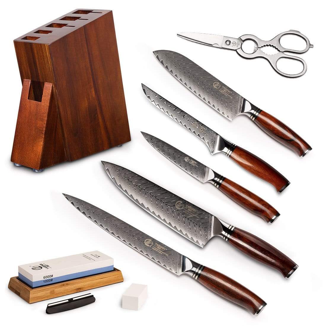 8-piece Premium Japanese Kitchen Knife Set with Laser Damascus Pattern -  Imperial Collection - Chef's Knife, Paring Knife, Bread Knife & More