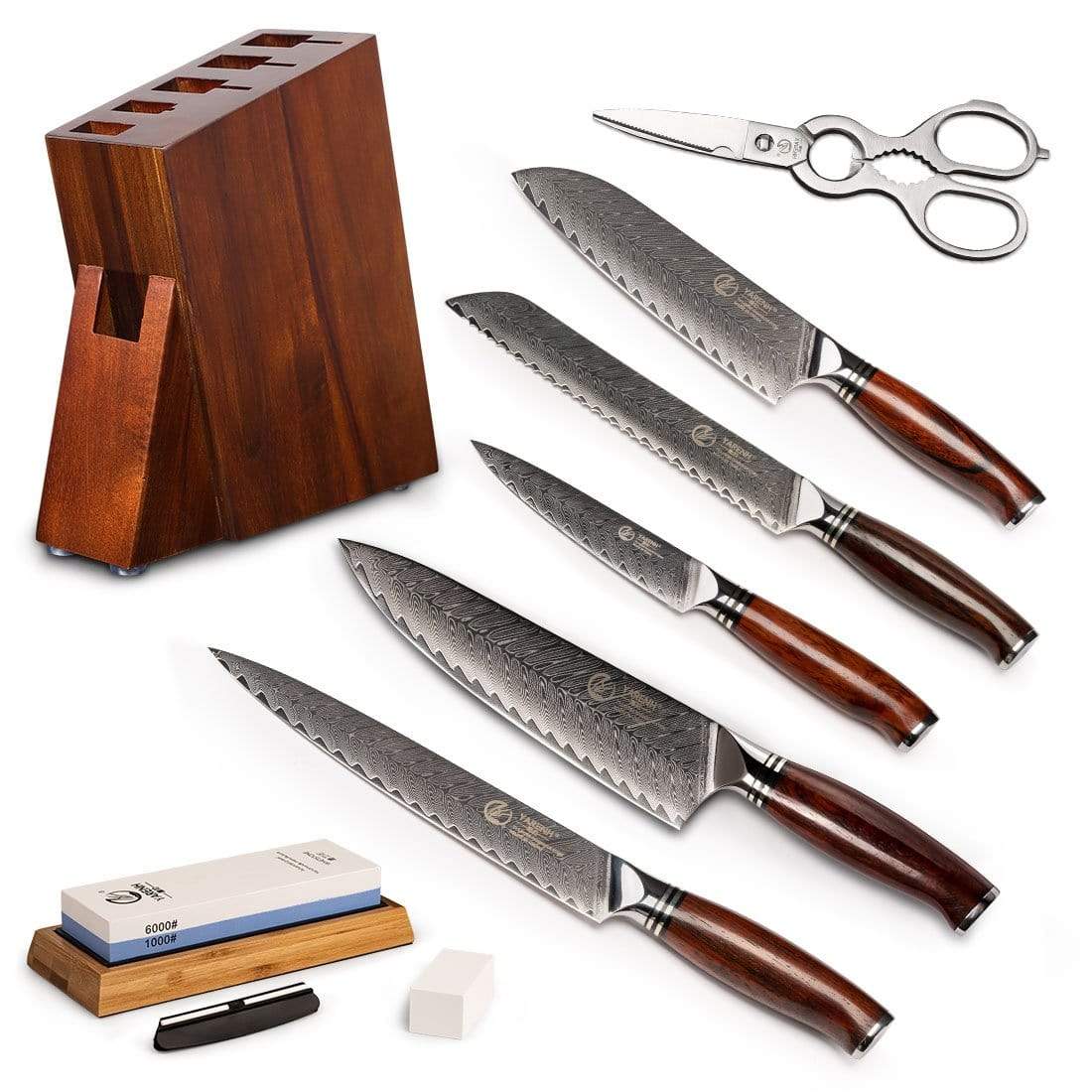 FYW Series - Damascus Kitchen Knife Set 8 Piece yarenh Damascus Steel