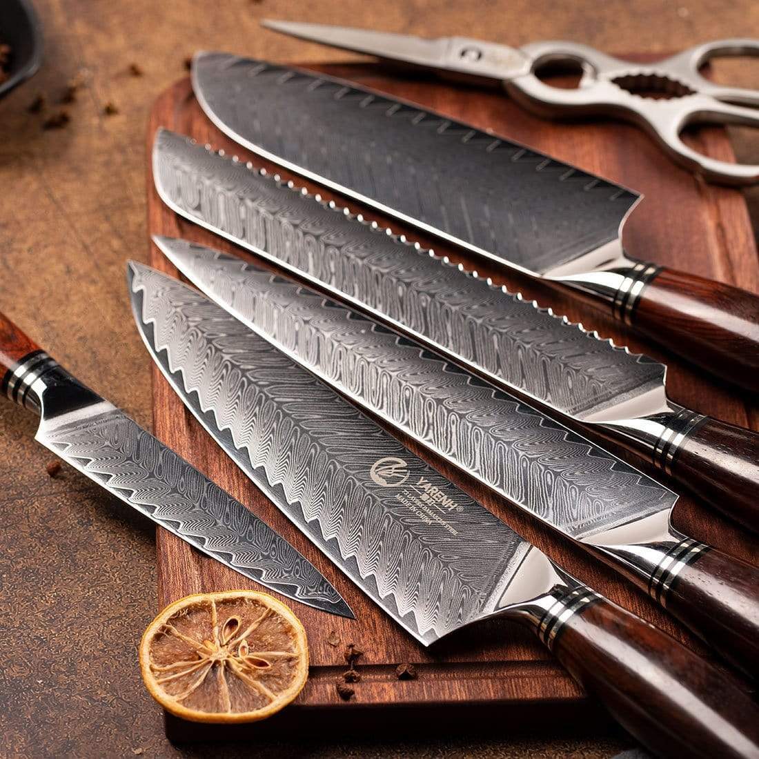 FYW Series - Damascus Kitchen Knife Set 8 Piece yarenh Damascus Steel