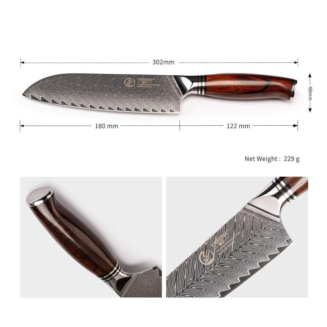 FYW Series - Damascus Santoku Knife 7 inch yarenh Damascus Steel