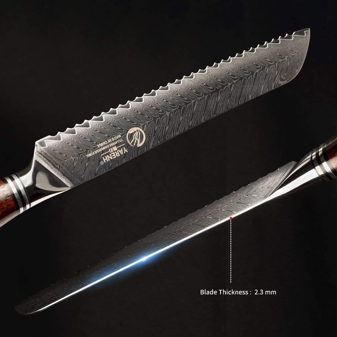 FYW Series - Damascus Serrated Bread Knife 8 inch yarenh Damascus Steel