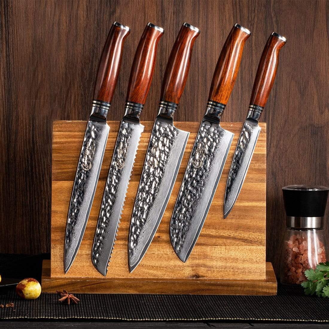 HTT Series - Damascus sashimi Knives Set 5 Piece yarenh Damascus Steel