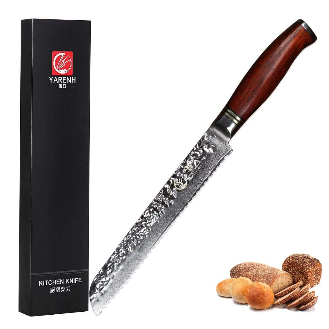 HTT Series - Damascus Serrated Bread Knife 8 inch yarenh Damascus Steel